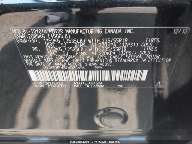 Toyota Rav4 Limited 2014 2T3DFREV8EW131494 Image 9