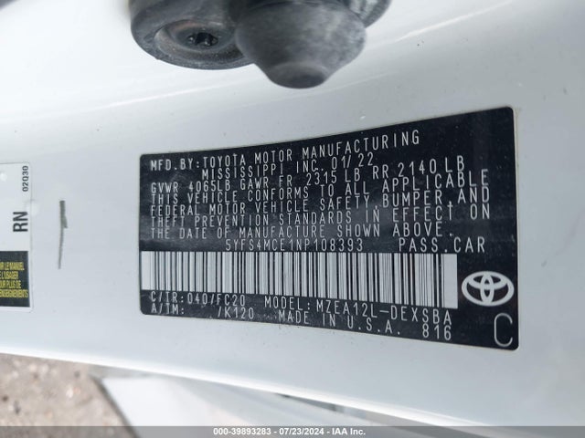 Toyota COROLLA SE 2022 5YFS4MCE1NP108393 Image 9