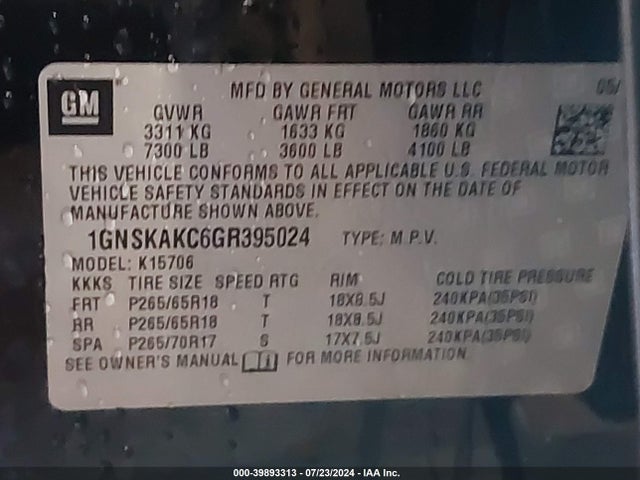 Chevrolet Tahoe Ls 2016 1GNSKAKC6GR395024 Image 9