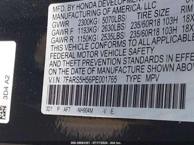 7FARS5H56PE001765 Honda Cr-v Hybrid Sport
