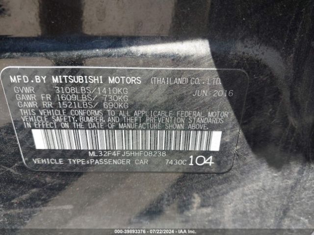 ML32F4FJ5HHF08238 Mitsubishi Mirage G4 Se