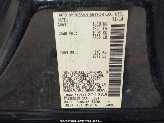 Nissan Altima 2.5 Sv 2015 1N4AL3AP1FC221788 Image 9