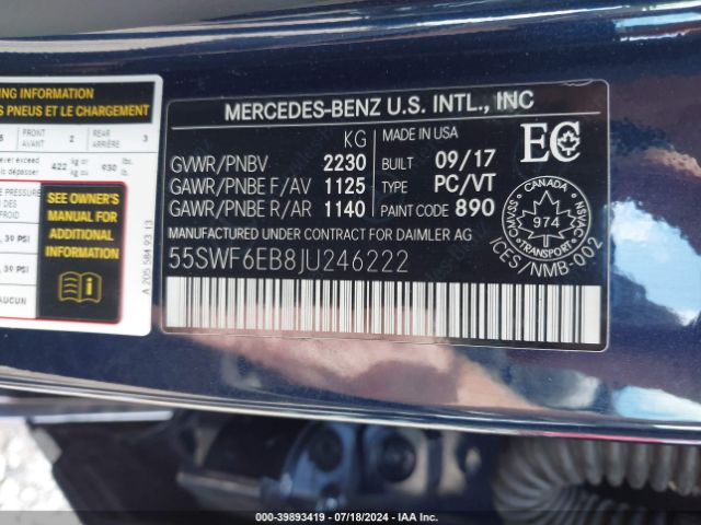 55SWF6EB8JU246222 Mercedes-Benz Amg C 43 4matic