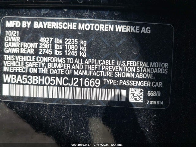 WBA53BH05NCJ21669 BMW 530 I