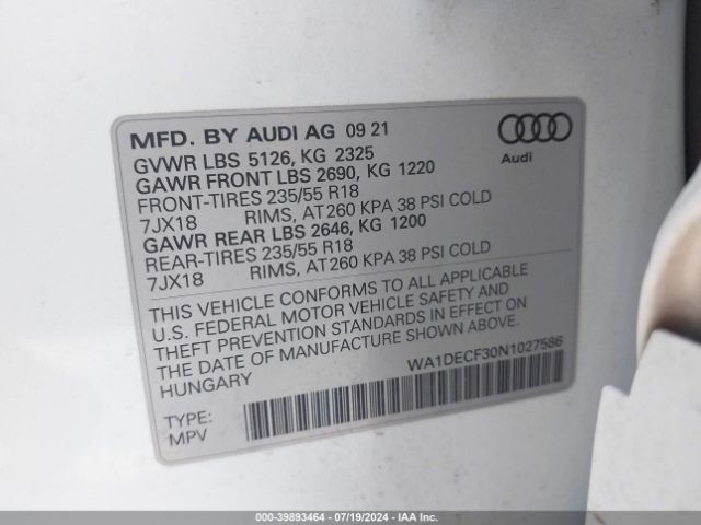 WA1DECF30N1027586 Audi Q3 Premium 45 Tfsi S Line Quattro Tiptronic