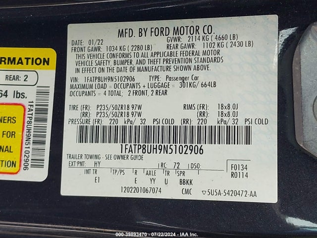 Ford Mustang Ecoboost Premium 2022 1FATP8UH9N5102906 Image 9