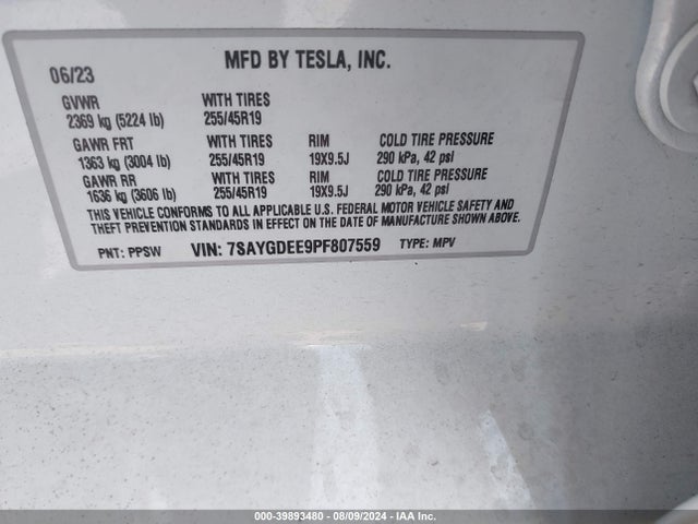 2023 TESLA MODEL Y 7SAYGDEE9PF807559 Photo 8