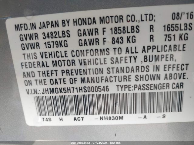 JHMGK5H71HS000546 Honda FIT EX