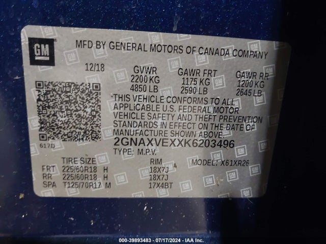 Chevrolet EQUINOX LT 2019 2GNAXVEXXK6203496 Image 9
