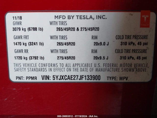 2018 TESLA MODEL X 5YJXCAE27JF133900 Photo 8