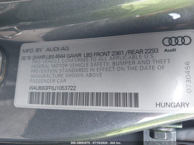 WAUB8GFF6J1053722 Audi A3 2.0t Premium/2.0t Tech Premium