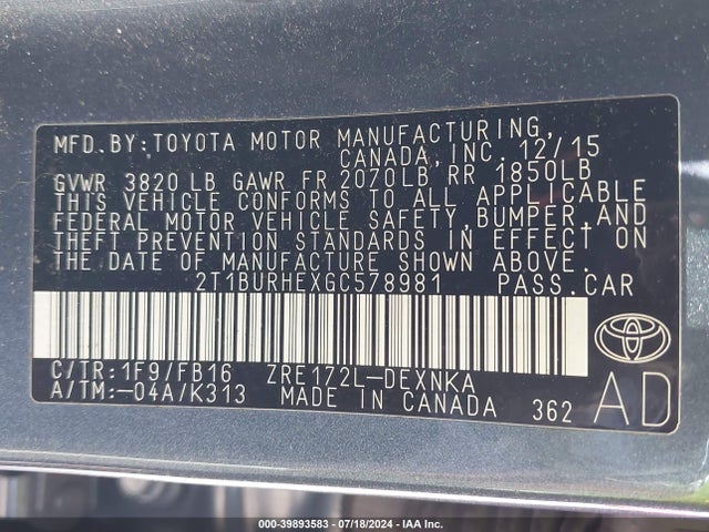 Toyota COROLLA LE 2016 2T1BURHEXGC578981 Image 9