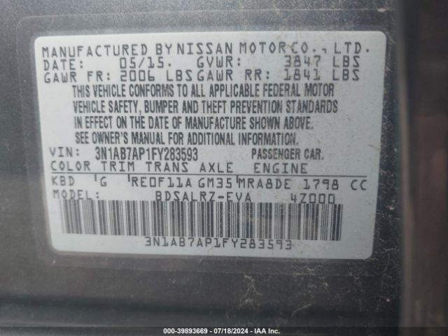 3N1AB7AP1FY283593 Nissan SENTRA SR