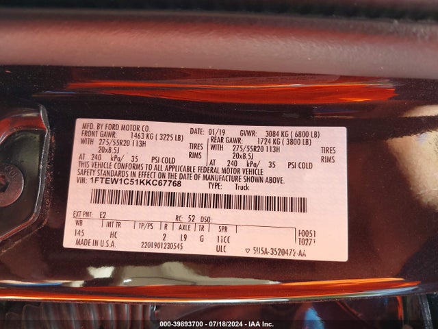 Ford F-150 Lariat 2019 1FTEW1C51KKC67768 Image 9
