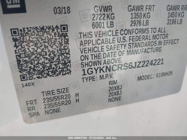 1GYKNCRS6JZ224221 Cadillac XT5 LUXURY