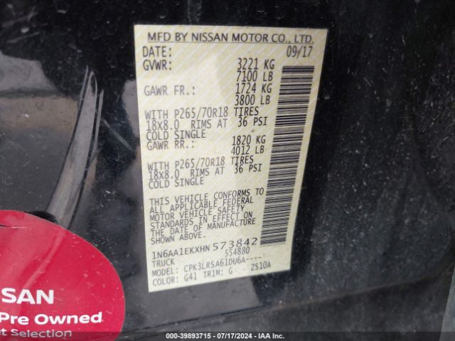 1N6AA1EKXHN573842 Nissan TITAN S