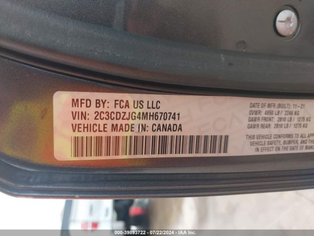 2C3CDZJG4MH670741 Dodge Challenger Gt