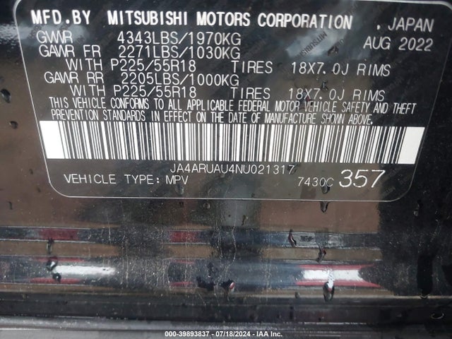 2022 MITSUBISHI OUTLANDER SPORT JA4ARUAU4NU021317 Photo 8