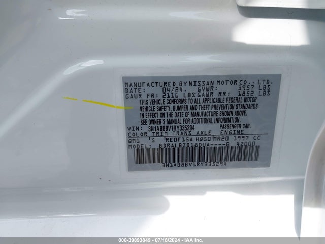 Nissan Sentra S Xtronic Cvt 2024 3N1AB8BV1RY335294 Image 9