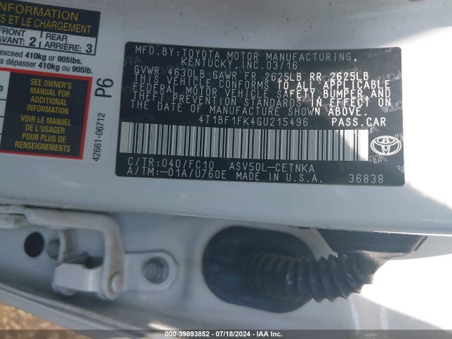 Toyota CAMRY LE 2016 4T1BF1FK4GU215496 Image 9
