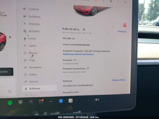 5YJ3E1EA0MF996395 Tesla Model 3 Standard Range Plus Rear-wheel Drive