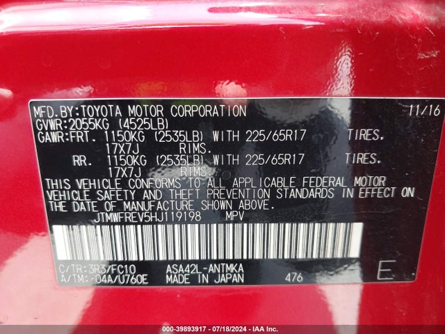 Toyota Rav4 Xle 2017 JTMWFREV5HJ119198 Image 9
