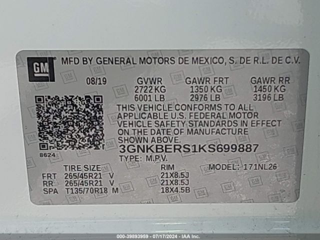 3GNKBERS1KS699887 Chevrolet BLAZER RS