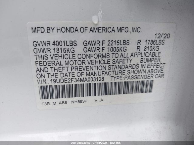 19UDE2F34MA003128 Acura Ilx Standard