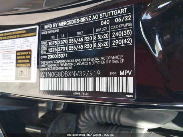 W1N0G8DBXNV397919 Mercedes-Benz Glc 300 Suv