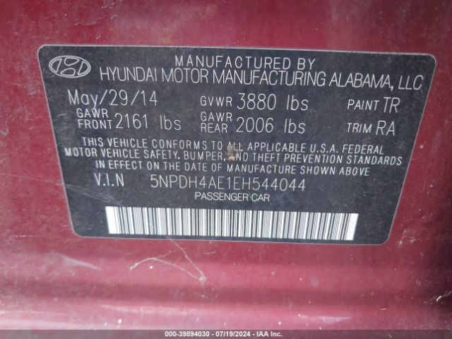 5NPDH4AE1EH544044 Hyundai ELANTRA SE