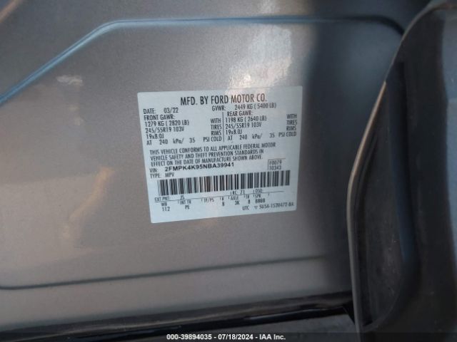 2022 FORD EDGE 2FMPK4K95NBA39941 Photo 8