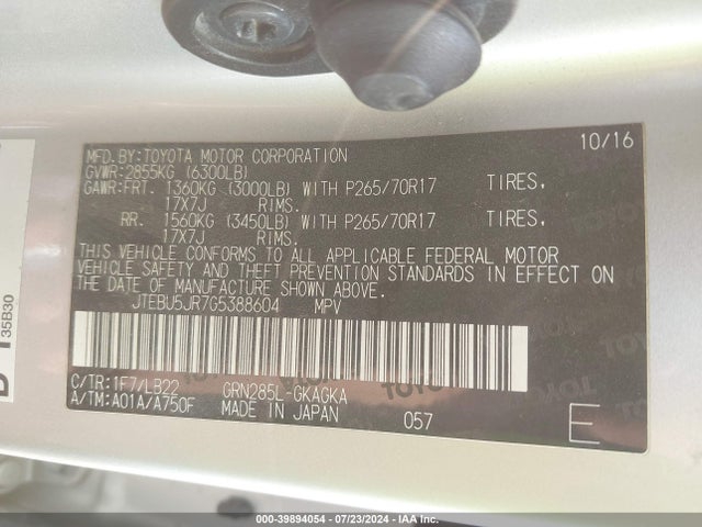 Toyota 4runner Sr5 Premium 2016 JTEBU5JR7G5388604 Image 9