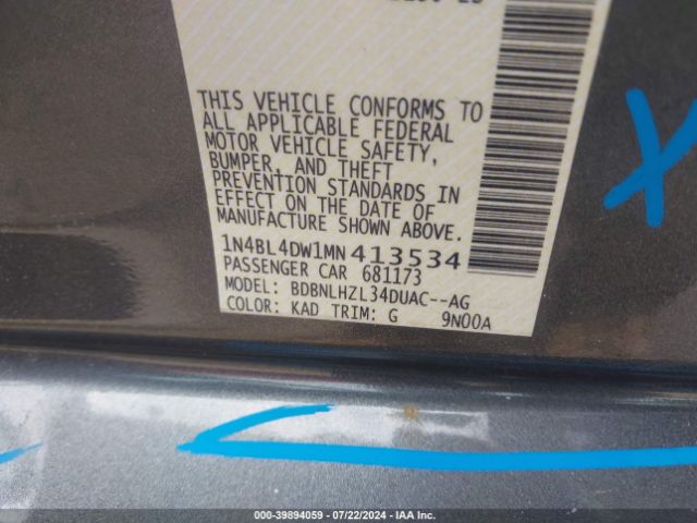 1N4BL4DW1MN413534 Nissan Altima Sv Intelligent Awd