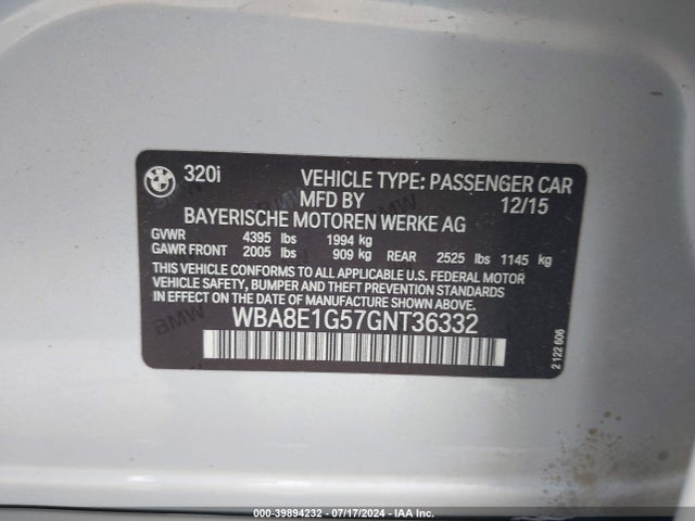 WBA8E1G57GNT36332 BMW 320i