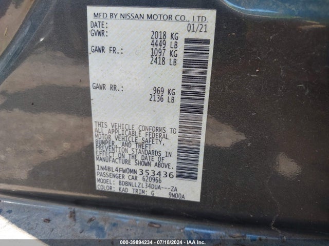 1N4BL4FW0MN353436 Nissan Altima Platinum Intelligent Awd