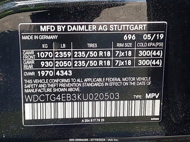 WDCTG4EB3KU020503 Mercedes-Benz GLA 250
