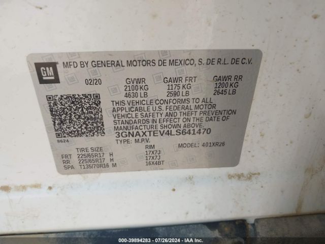 3GNAXTEV4LS641470 Chevrolet Equinox Awd 2fl