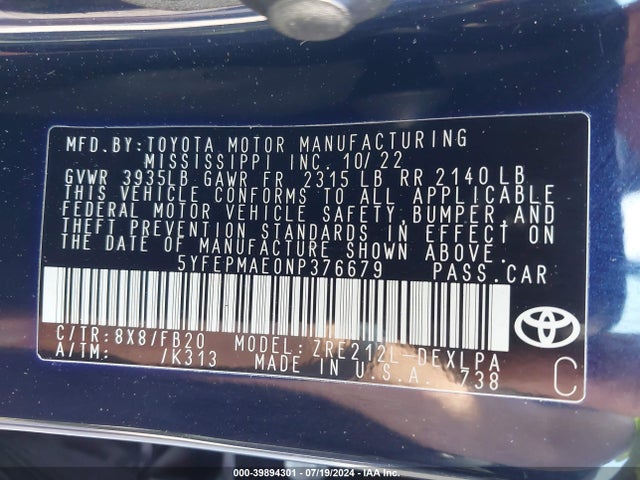 Toyota COROLLA LE 2022 5YFEPMAE0NP376679 Image 9