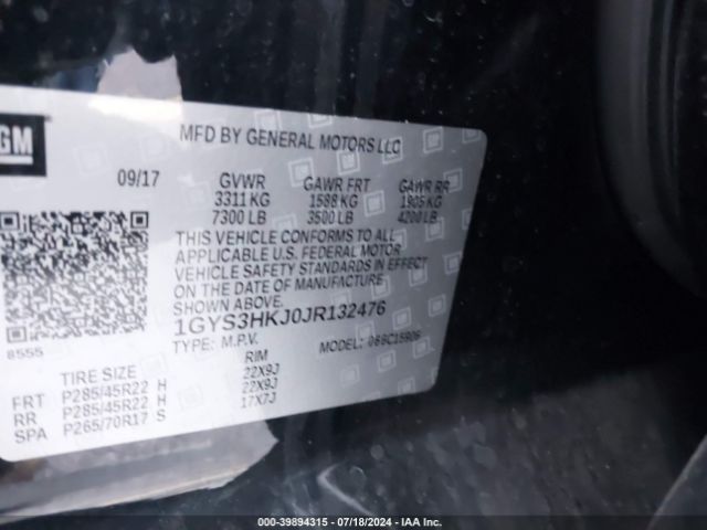 1GYS3HKJ0JR132476 Cadillac Escalade Esv Luxury