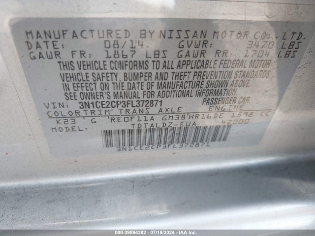 Nissan Versa Note Sv 2015 3N1CE2CP3FL372871 Image 9