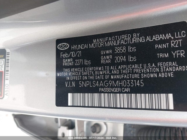 Hyundai ELANTRA SEL 2021 5NPLS4AG9MH033145 Image 9