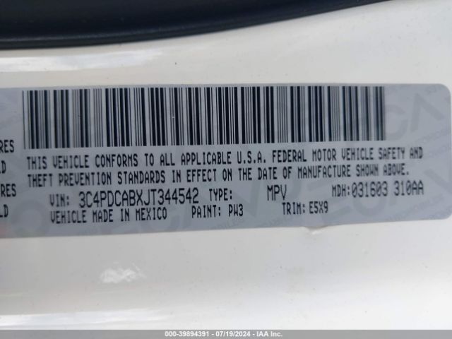 3C4PDCABXJT344542 Dodge JOURNEY SE