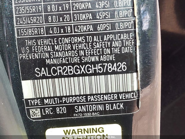 SALCR2BGXGH578426 Land Rover Discovery Sport Hse