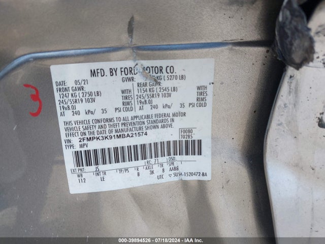 Ford Edge Titanium 2021 2FMPK3K91MBA21574 Image 9