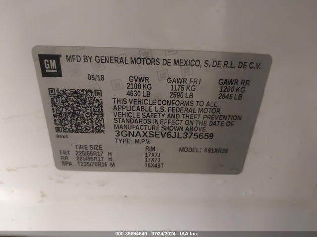 Chevrolet EQUINOX LT 2018 3GNAXSEV6JL375659 Image 9