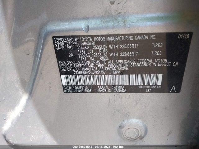 Toyota Rav4 Xle 2016 2T3RFREV2GW434733 Image 9