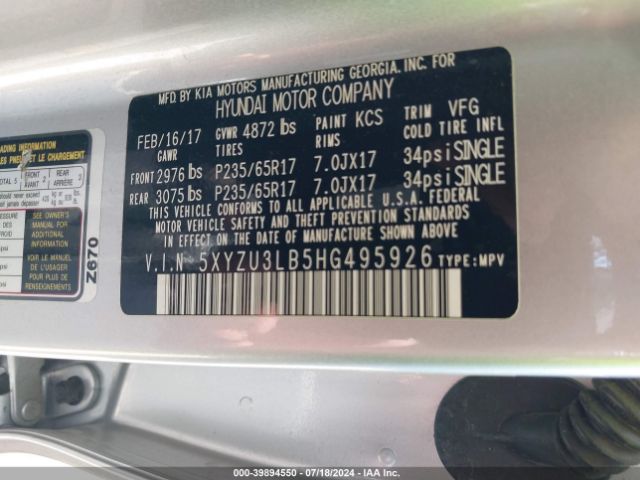 5XYZU3LB5HG495926 Hyundai Santa Fe Sport 2.4l
