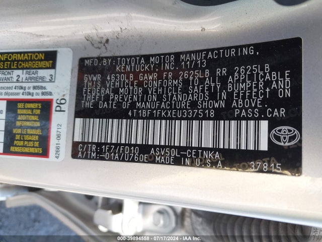 Toyota CAMRY LE 2014 4T1BF1FKXEU337518 Image 9