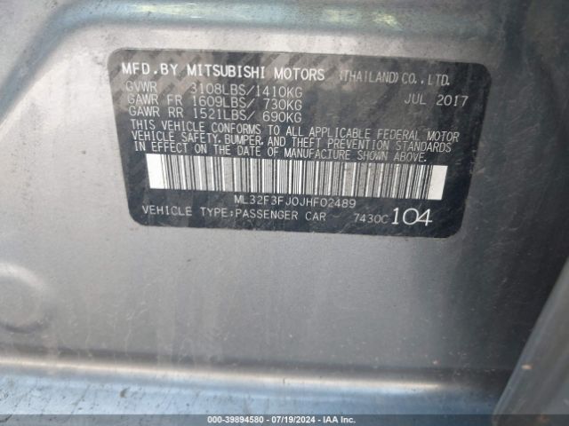 ML32F3FJ0JHF02489 Mitsubishi Mirage G4 Es