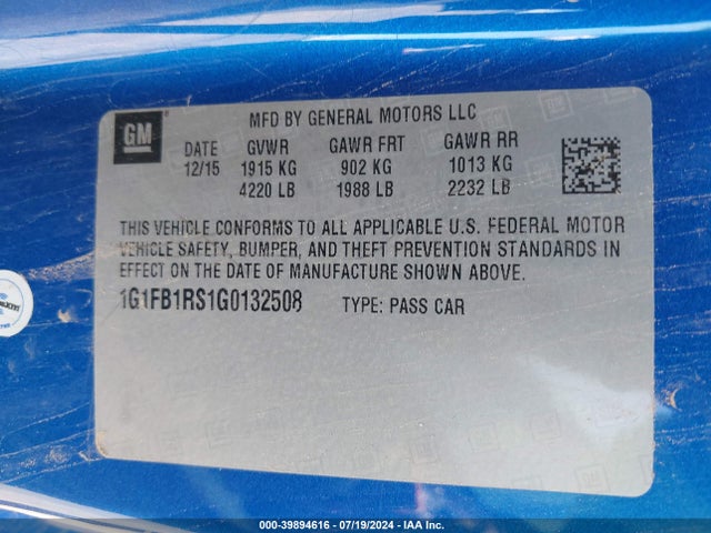 Chevrolet Camaro 1lt 2016 1G1FB1RS1G0132508 Image 9
